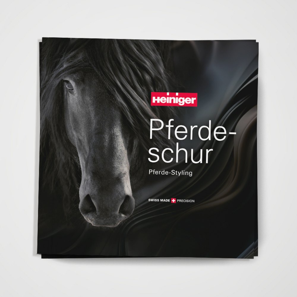 Heiniger Animal Markenkommunikation, Konzept und Gestaltung einer Imagebroschüre, Titelseite für Pferde für die Heiniger AG in Herzogenbuchsee