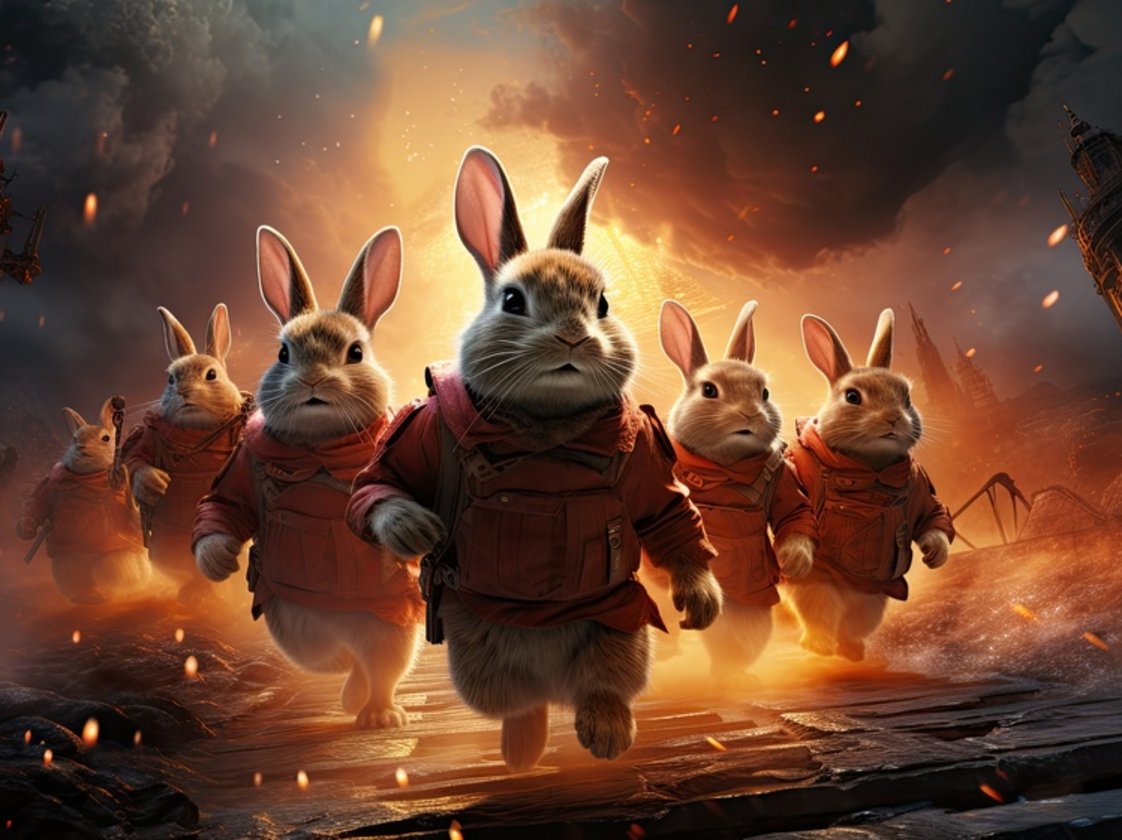 Gruppe von Hasen bewegt sich entschlossen nach vorne als Symbol für Employer Branding und Sichtbarkeit auf dem Arbeitsmarkt