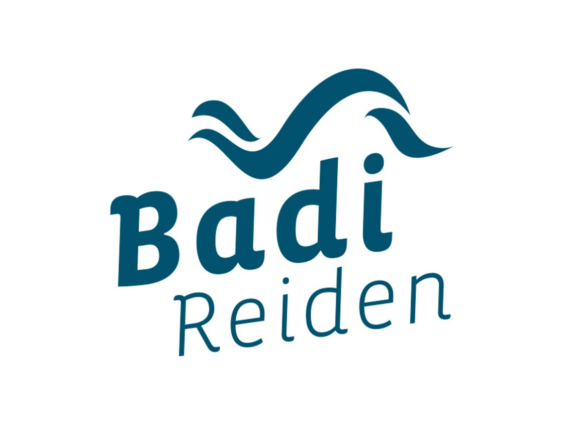 Logo der Badi Reiden mit Wellen-Signet, Wortmarke «Badi Reiden» in Blau
