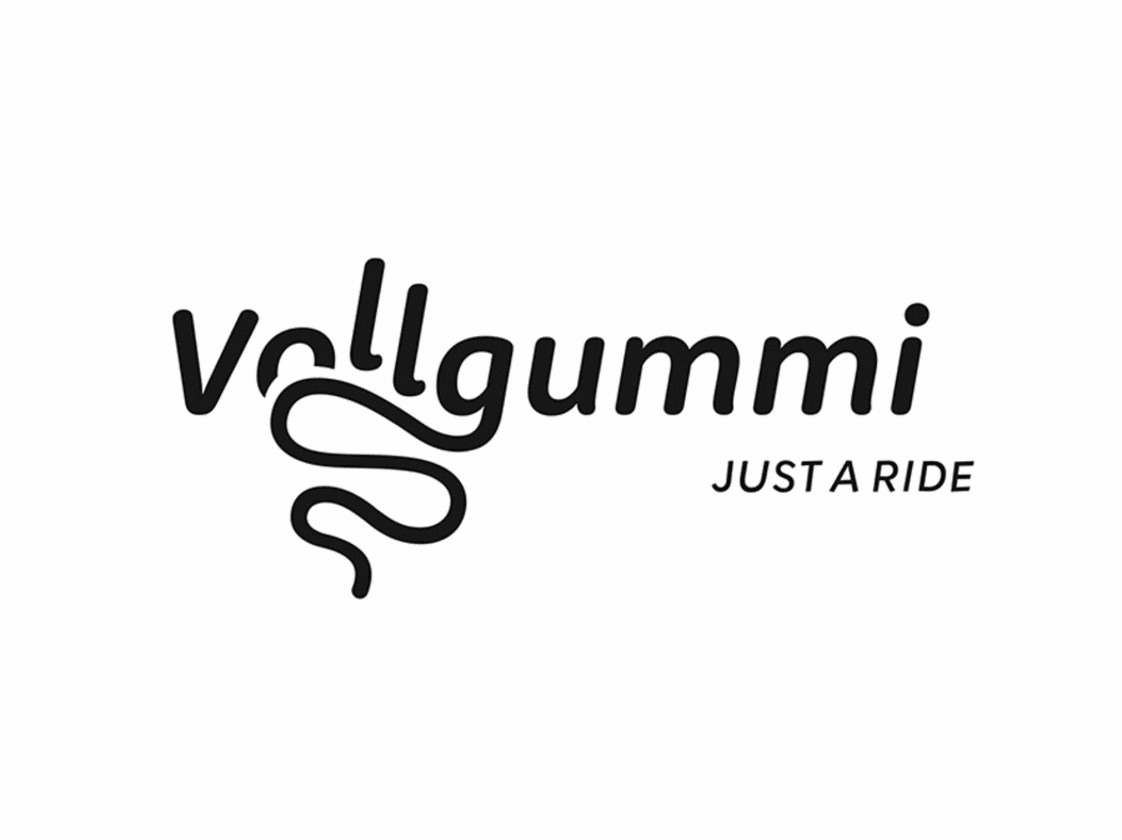 Logo «Vollgummi» mit Schriftzug «Just a Ride».