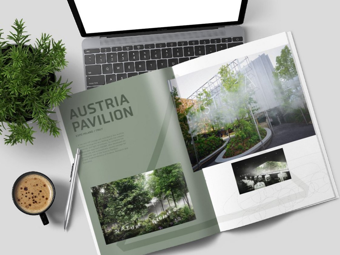 Offene Gazette von Adunic mit Projektseite zum Austria Pavilion an der Expo Milano in Italien