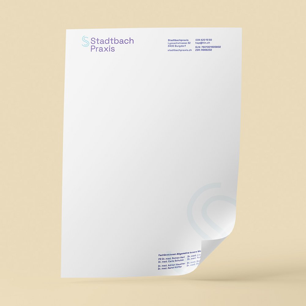 Grafikdesign, Briefpapier-Gestaltung für die Stadtbach Praxis in Burgdorf