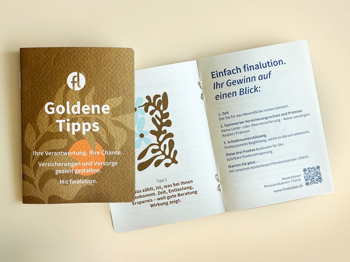 Gestaltung eines Booklets "Goldene Tipps" für finalution