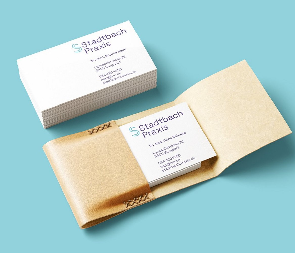 Grafikdesign, Visitenkarten-Gestaltung für die Stadtbach Praxis in Burgdorf