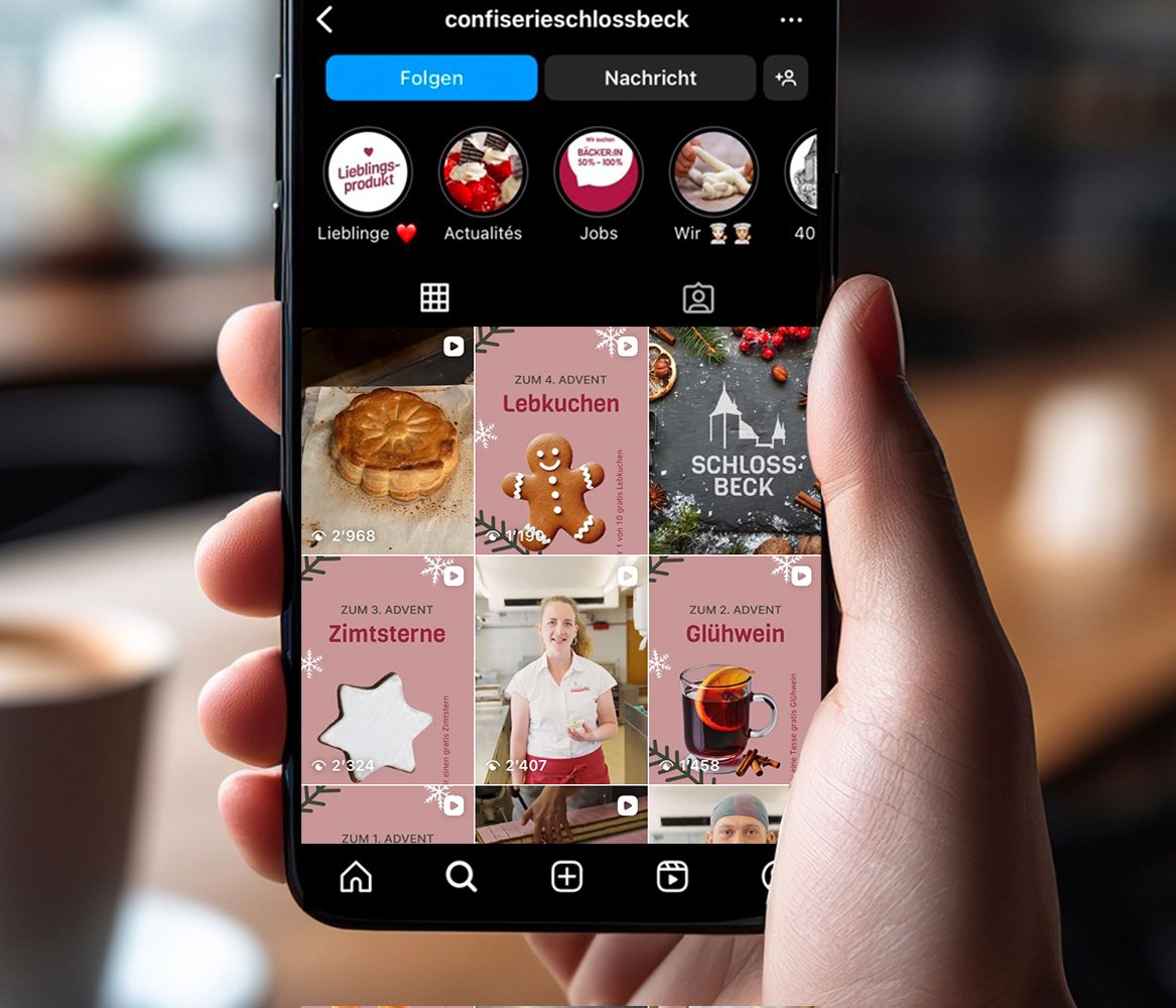 Instagram-Auftritt von Schloss Beck Nidau mit Beiträgen und Story-Highlights