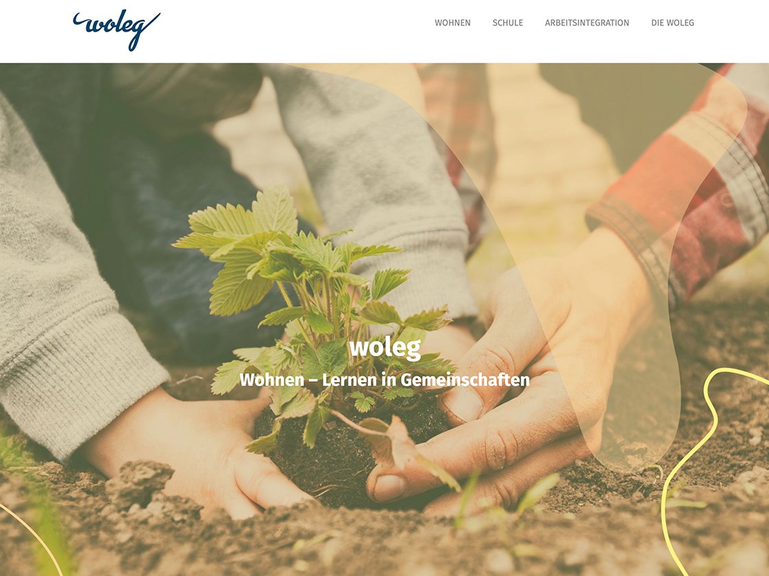 Hände setzen eine kleine Pflanze in die Erde, als Bildmotiv für den woleg-Webauftritt.